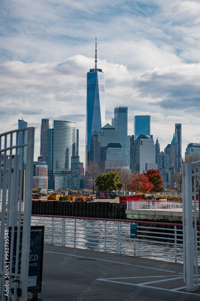 Fototapeta premium New York, United States. View of New York city skyline in Midtown Manhattan. USA, NYC, NY, Manhattan. American big city. Lower Manhattan skyline. New York from New Jersey. Downtown Manhattan.
