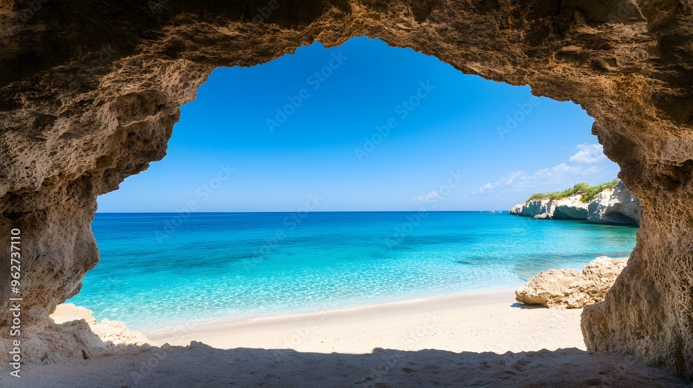 Fototapeta premium Stunning beach views from inside the cave