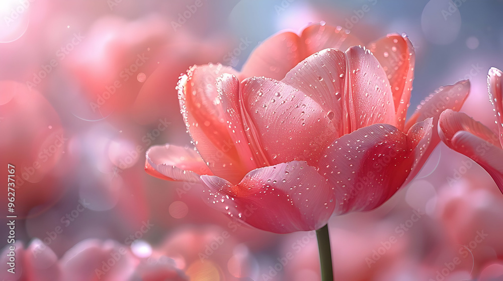 Pink Tulip Flower with Dew Drops - Illustration Pink Tulip Flower with Dew Drops - Illustration