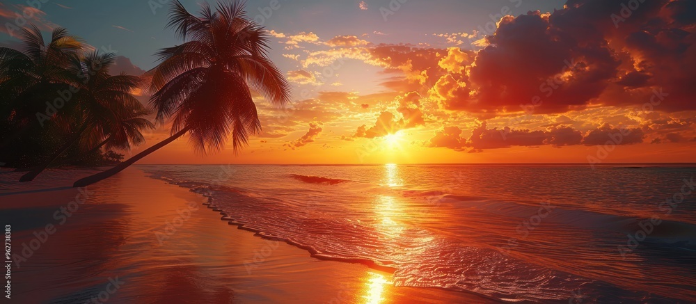 Obraz premium Tropical Sunset Over a Pristine Beach