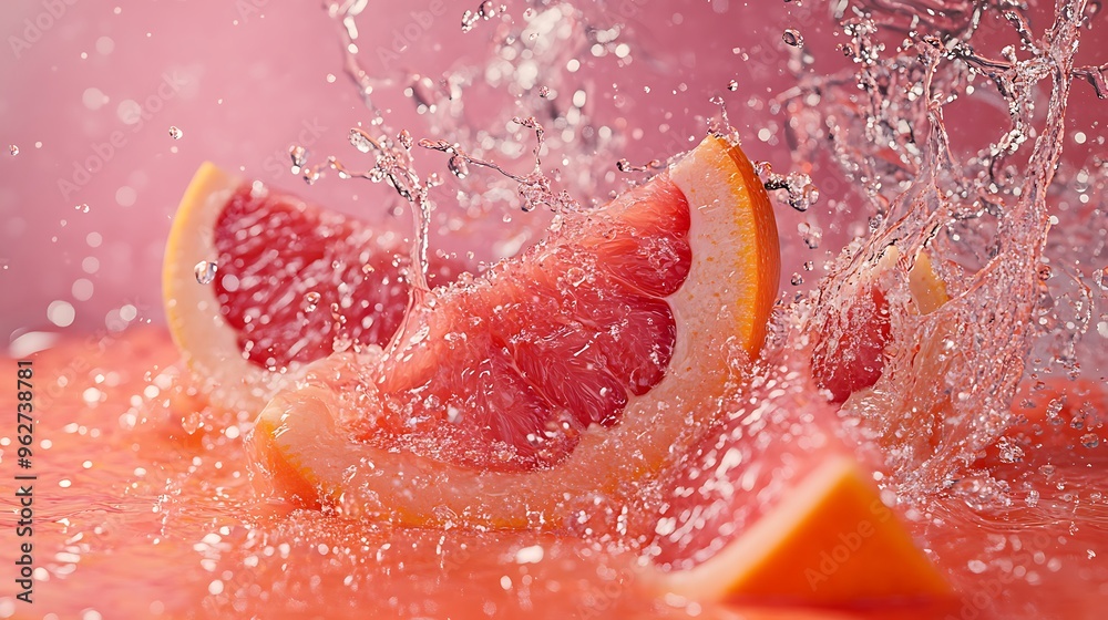 Fresh Grapefruit Slices Splashing in Water Fresh Grapefruit Slices Splashing in Water