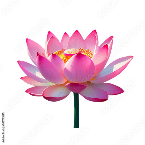 Beautiful pink lotus blooming on transparent background.