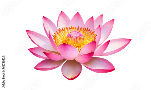 Beautiful pink lotus blooming on transparent background.