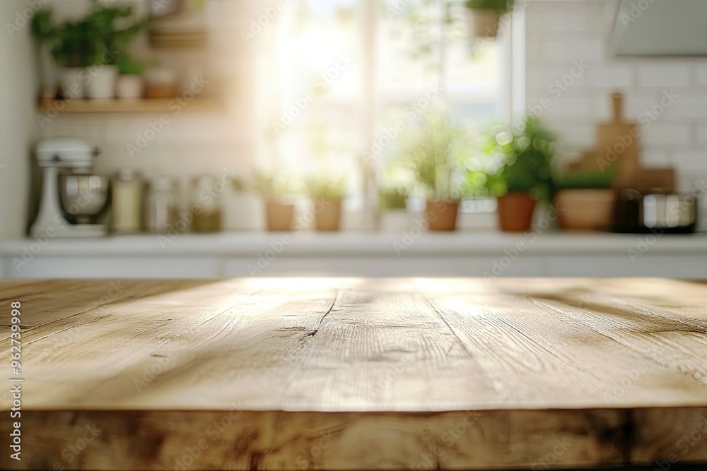 Green Empty wooden table with the bright white interior of the kitchen as a blurred background behind the bokeh golden sunshine , ai Green Empty wooden table with the bright white interior of the kitchen as a blurred background behind the bokeh golden sunshine , ai