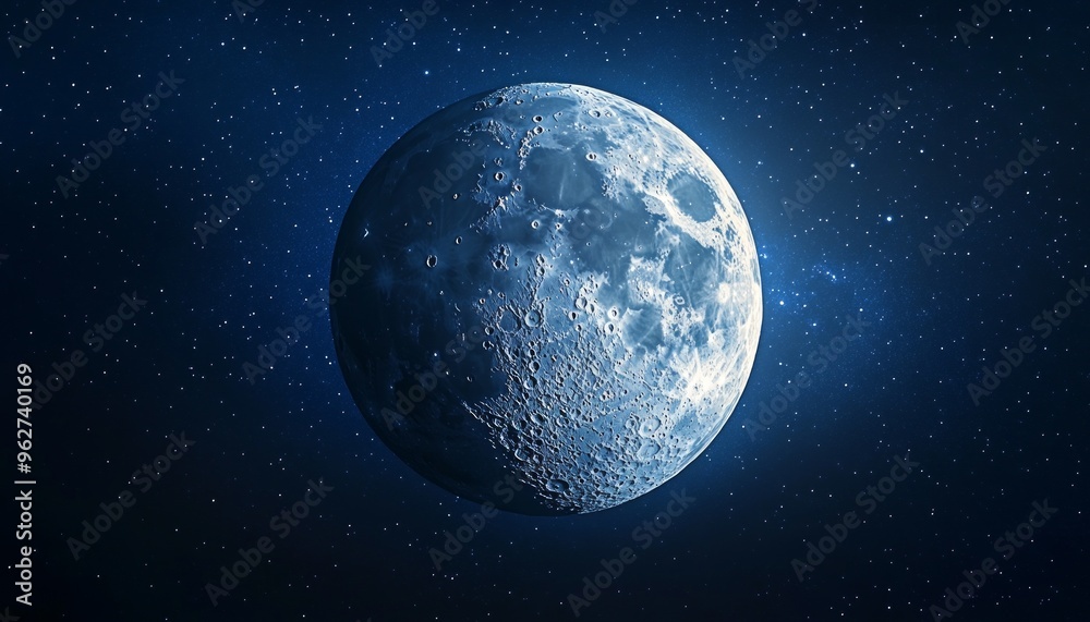 Digital Painting of a Full Moon in a Clear Night Sky with Stars Digital Painting of a Full Moon in a Clear Night Sky with Stars