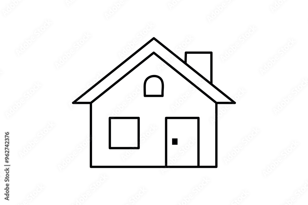 Simple black and white line art icon of a house Simple black and white line art icon of a house