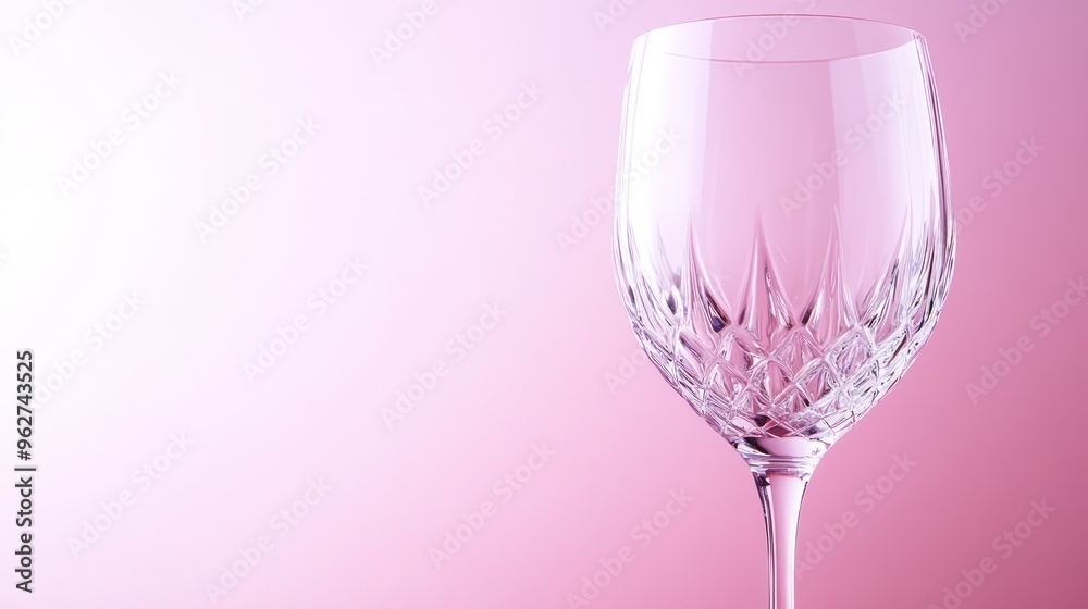 A crystal wine glass against a soft pink gradient background. A crystal wine glass against a soft pink gradient background.