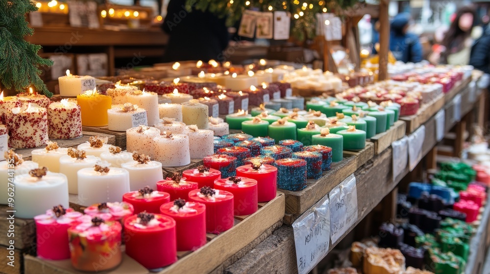Artisan Women Selling Handcrafted Flower-Shaped Candles in Bustling Urban Market Stall at Daytime Capturing the Intricate Beauty of Handmade Goods and Lively City Energy Artisan Women Selling Handcrafted Flower-Shaped Candles in Bustling Urban Market Stall at Daytime Capturing the Intricate Beauty of Handmade Goods and Lively City Energy