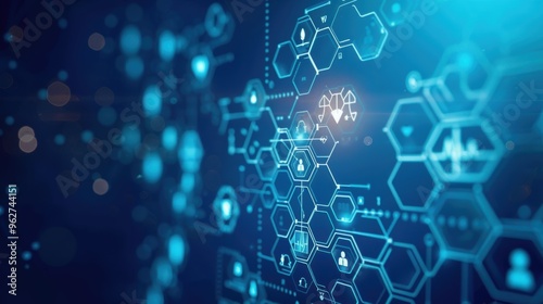 Wallpaper Mural Science and technology background with hexagons. 3d rendering toned image double exposure. Torontodigital.ca