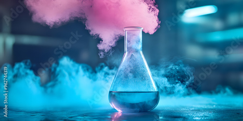 Chemical reaction occurring in a glass flask photo