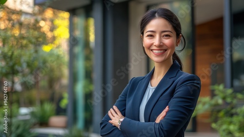 Portrait of happy female real estate agent Generative AI