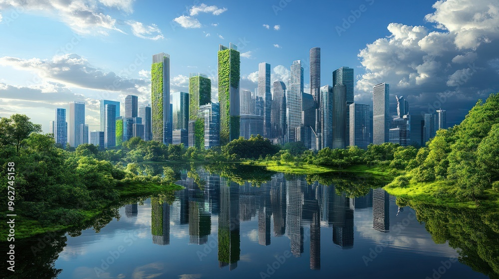 Fototapeta premium save the green planet, green cities future skyline,