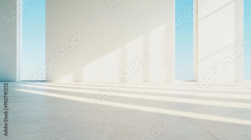 Minimalist Monochromatic Concrete Interior with Soft Natural Light Beams creating Tranquil and Calm Atmosphere during Daytime