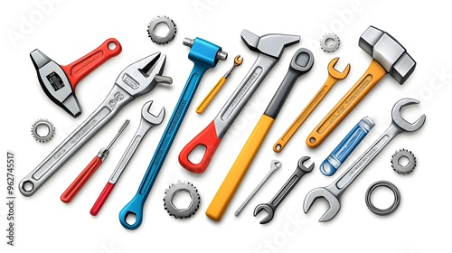 Realistic Illustration of Various Tools and Gears