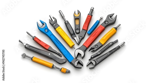 3D Illustration of Tools with Different Color Handles