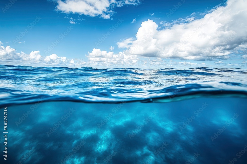 Blue Ocean, Water Surface and Blue Sky, ai Blue Ocean, Water Surface and Blue Sky, ai