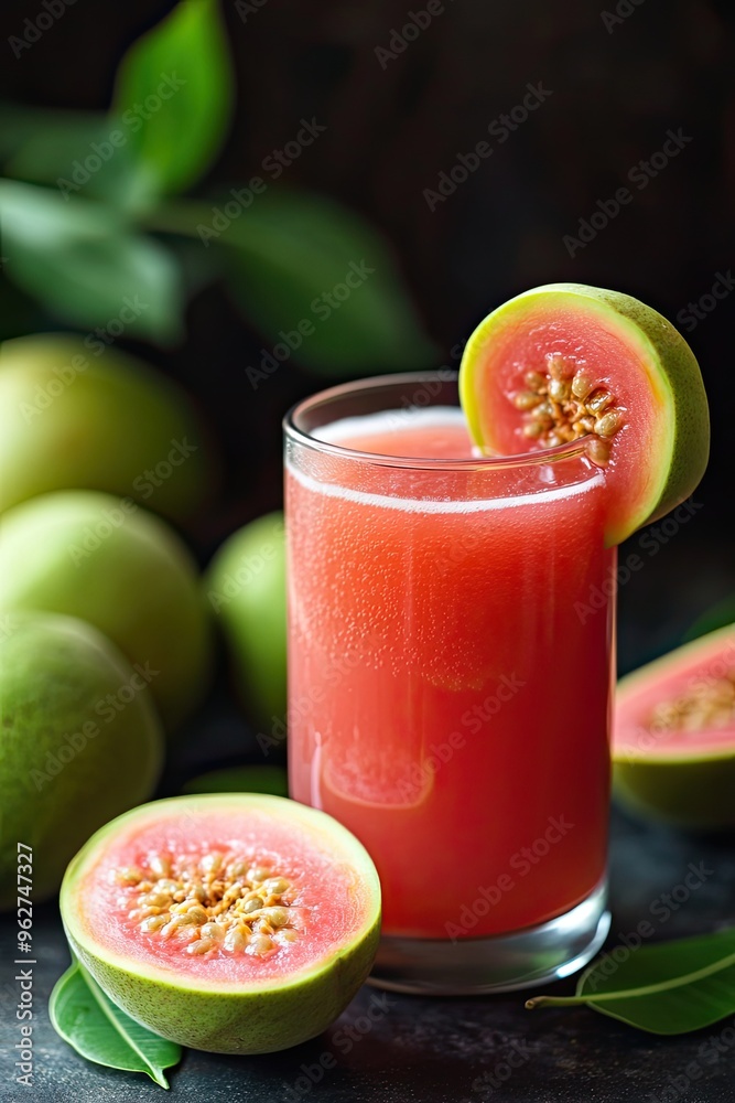 Fresh Guava Juice Bottle With Guava Slices Fresh Guava Juice Bottle With Guava Slices
