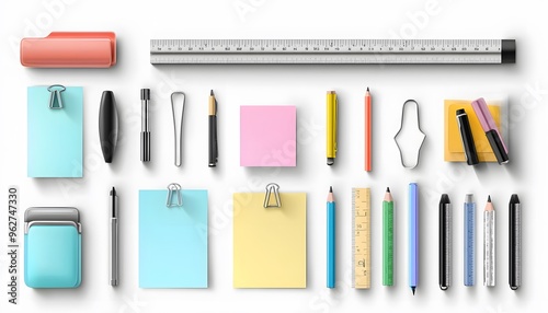 Illustration of Various Office Supplies on a White Background