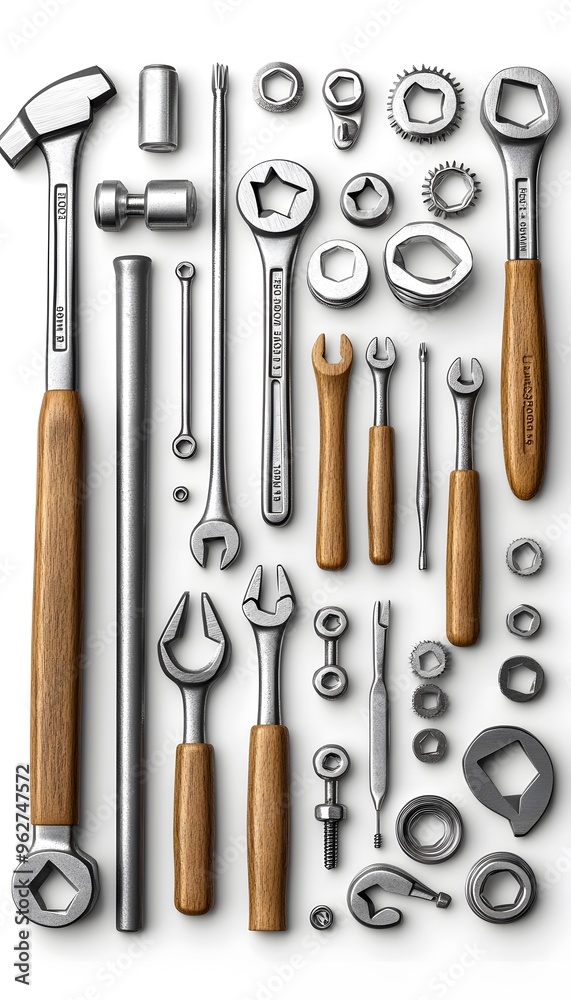 3D Illustration of Various Metal Tools and Nuts - Design Elements 3D Illustration of Various Metal Tools and Nuts - Design Elements