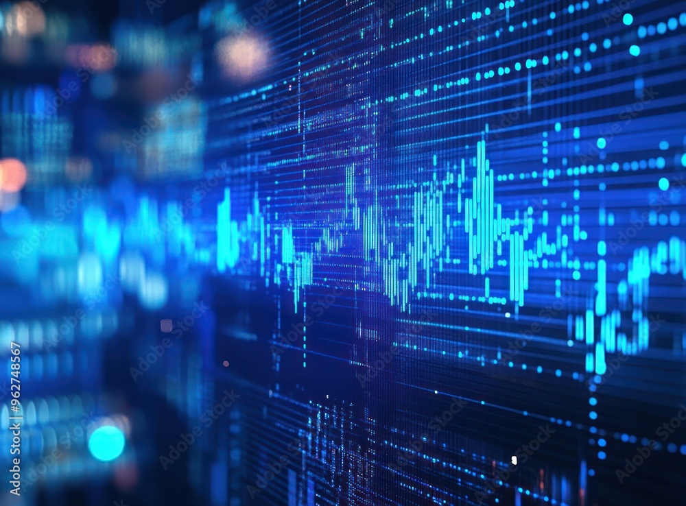 Abstract Data Visualization: Blue Lines and Data Points on a Dark Background Abstract Data Visualization: Blue Lines and Data Points on a Dark Background
