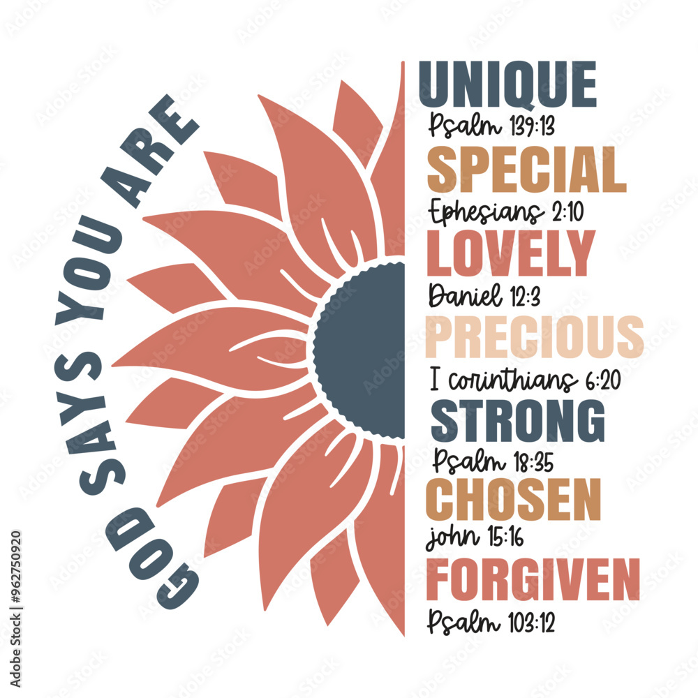 Εκτύπωση καμβά God says you are Unique special lovely precious strong chosen Forgiven psalm 139