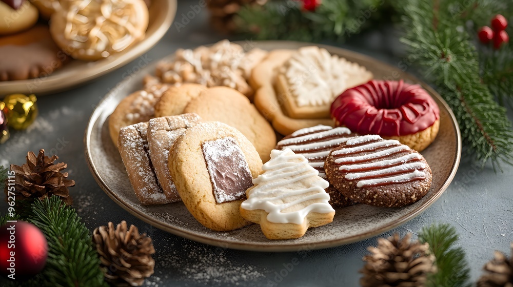 Christmas cookies arranged on holiday themed plate Christmas cookies arranged on holiday themed plate