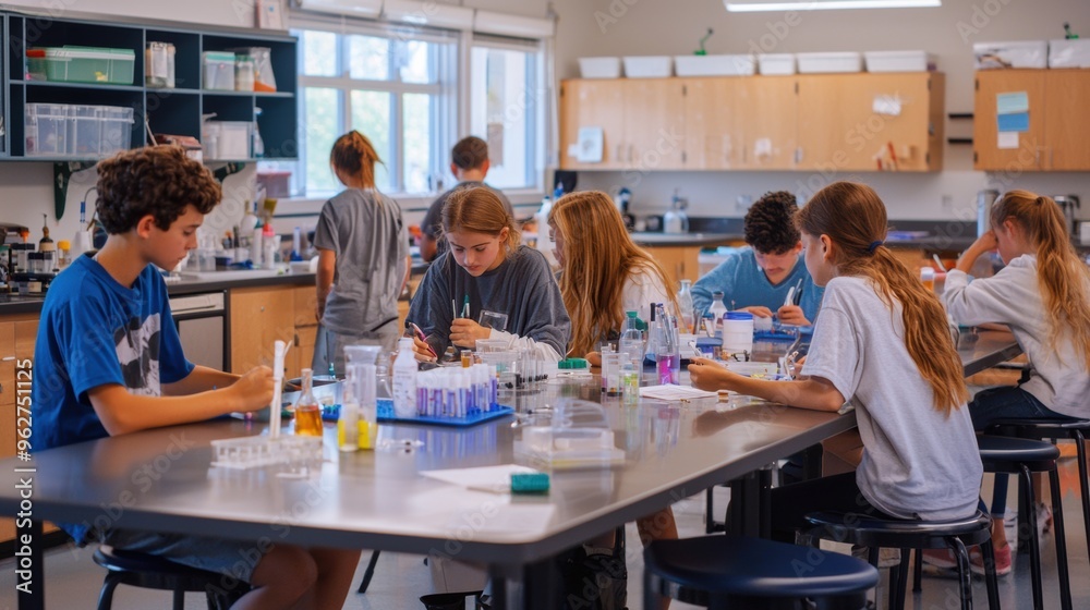 Students Conducting Scientific Experiments in a School Chemistry Classroom Students Conducting Scientific Experiments in a School Chemistry Classroom