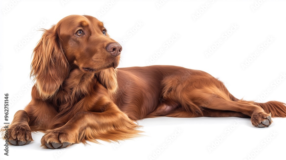 A red setter laying on a white background. AI Generated A red setter laying on a white background. AI Generated