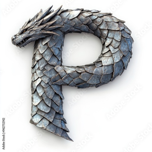 A dragon-shaped letter P crafted from textured scales, perfect for creative projects