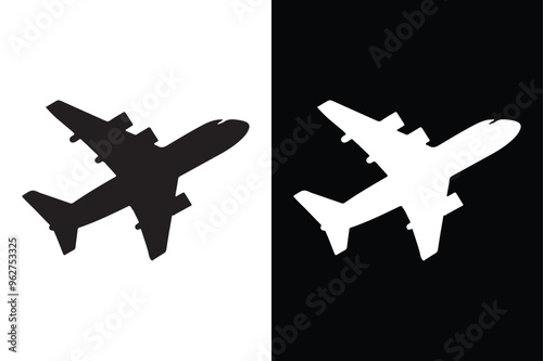 Black and White Airplane Icon Clean Silhouette Vector Design.