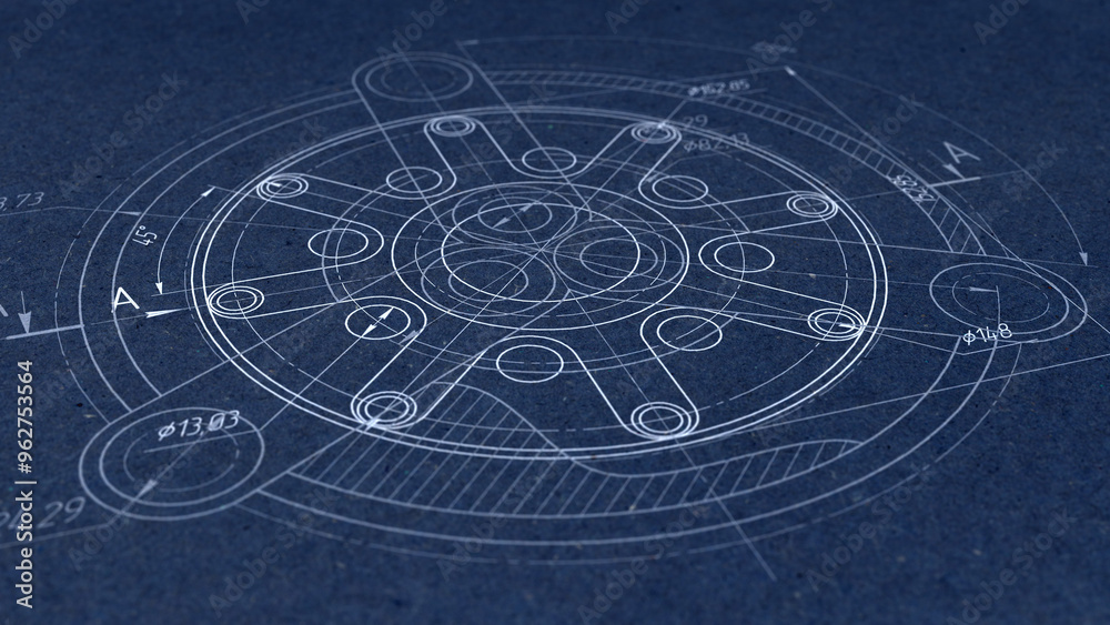 Obraz premium Technology banner.Mechanical Engineering background .Technical drawing .