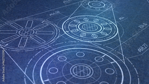 Technical drawing of gears.Mechanical Engineering background .