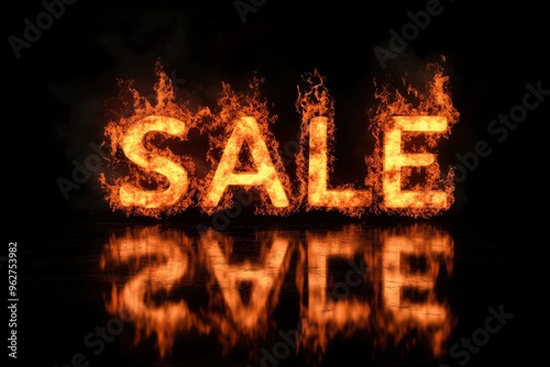 text "sale" burning in fire on black background. 3D Rendering with generative ai