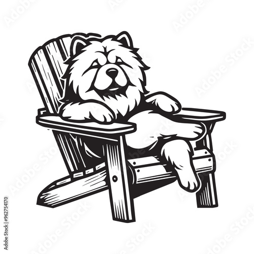 Chow Chow Dog sitting in a chair Vector illustration in black and white
