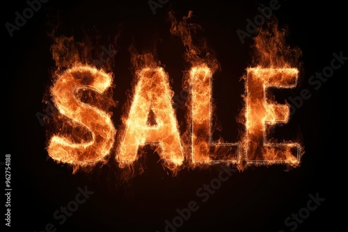 text "sale" burning in fire on black background. 3D Rendering with generative ai