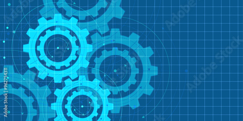 Rotating gears.Engineering industrial background.Technical drawing of gear .Vector illustration .