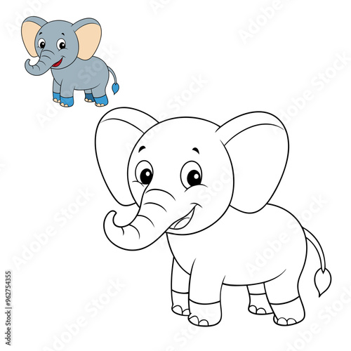 Adorable kids coloring page featuring a playful, cartoon elephant with simple outlines. Perfect for young children, this easy-to-color design promotes creativity and fine motor skills.