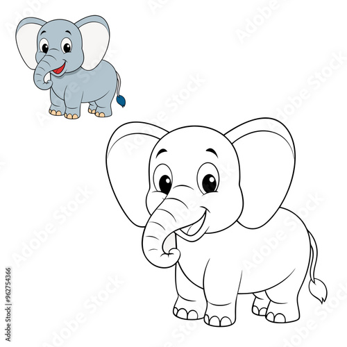 Adorable kids coloring page featuring a playful, cartoon elephant with simple outlines. Perfect for young children, this easy-to-color design promotes creativity and fine motor skills.