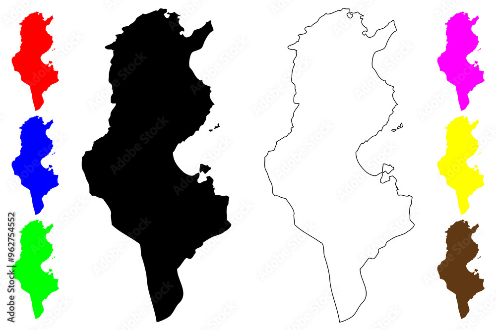 Tunisia map vector illustration, scribble sketch Republic of Tunisia Tunisia map vector illustration, scribble sketch Republic of Tunisia