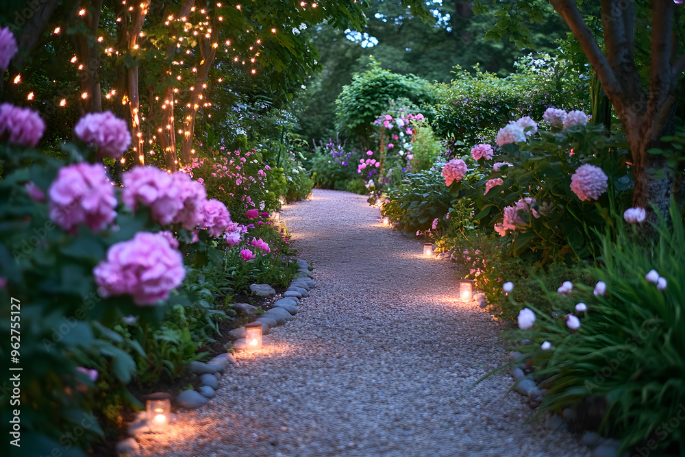 Enchanting Evening Stroll Through a Fairy-Lit Garden Wonderland with Blooming Peonies and Hydrangeas Enchanting Evening Stroll Through a Fairy-Lit Garden Wonderland with Blooming Peonies and Hydrangeas
