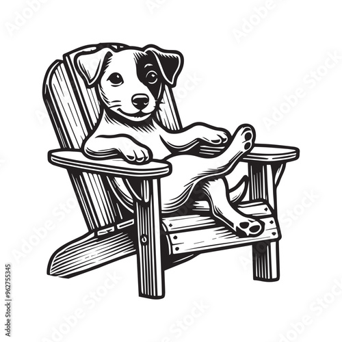 Jack Russell Terrier Dog sitting in a chair Vector illustration in black and white
