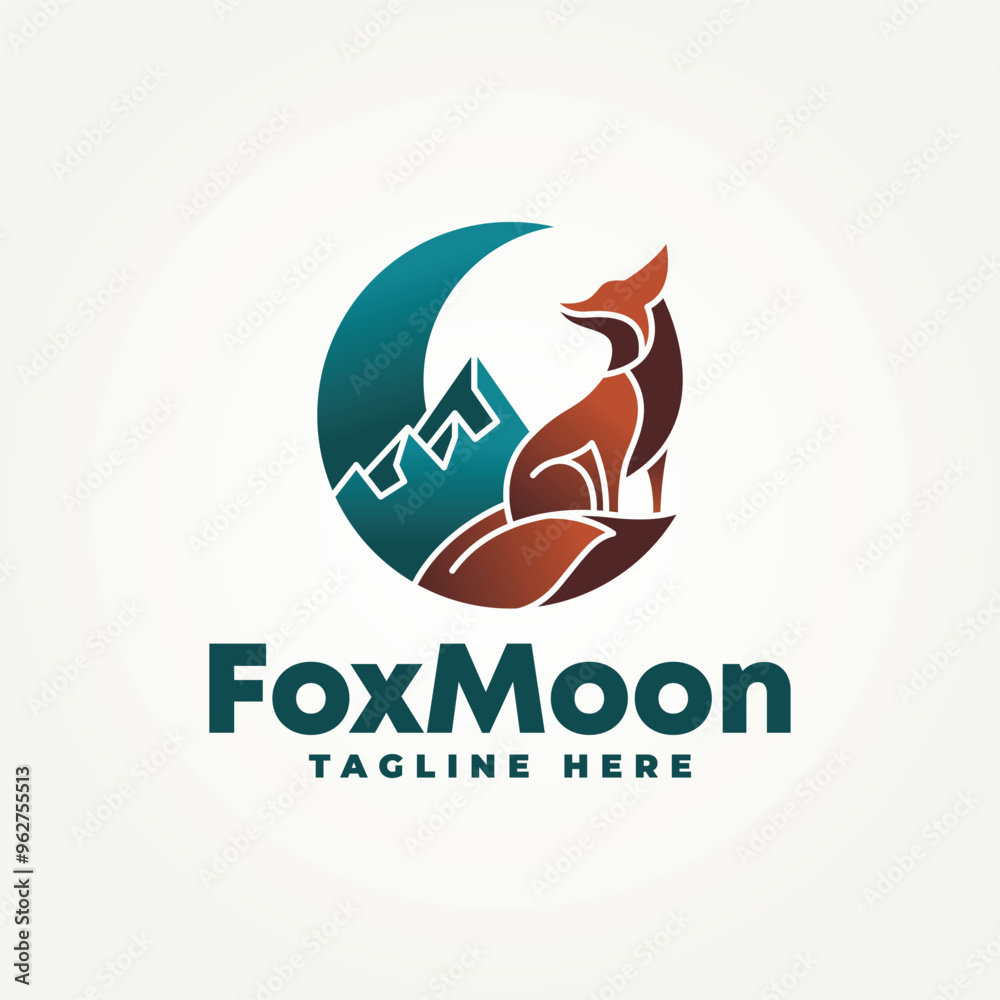 Fototapeta premium minimalist sitting fox with a view of the mountains flat gradient icon logo vector illustration design. simple modern logo suitable for branding a business