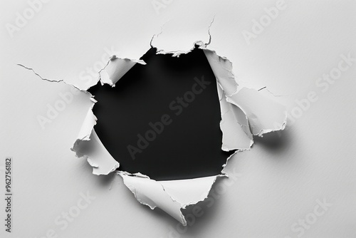 A through hole in a white A4 sheet of paper with a black hole on the back.