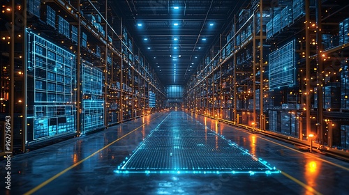 Wallpaper Mural A futuristic AR visualization showing package flow through a network of distribution hubs and warehouses. Torontodigital.ca