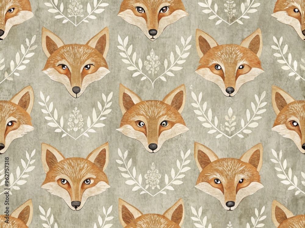 Whimsical, minimalist wallpaper features a repeating pattern of stylized, monochromatic fox faces with subtle texture, blending modern design with charming, rustic wildlife accents. Whimsical, minimalist wallpaper features a repeating pattern of stylized, monochromatic fox faces with subtle texture, blending modern design with charming, rustic wildlife accents.