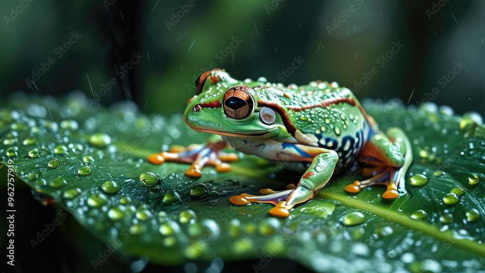 Obraz premium Close-Up of Tree Frog in the Forest: Captivating Macro Shot