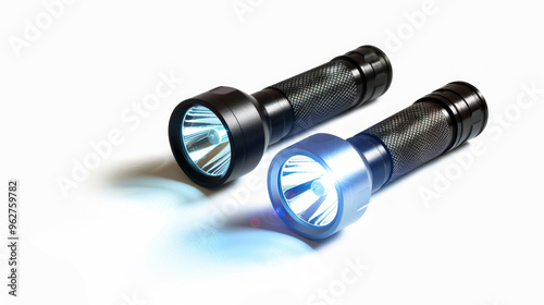 Flashlights: Portable lights for illuminating dark areas or inspecting luggage isolated on white background photo