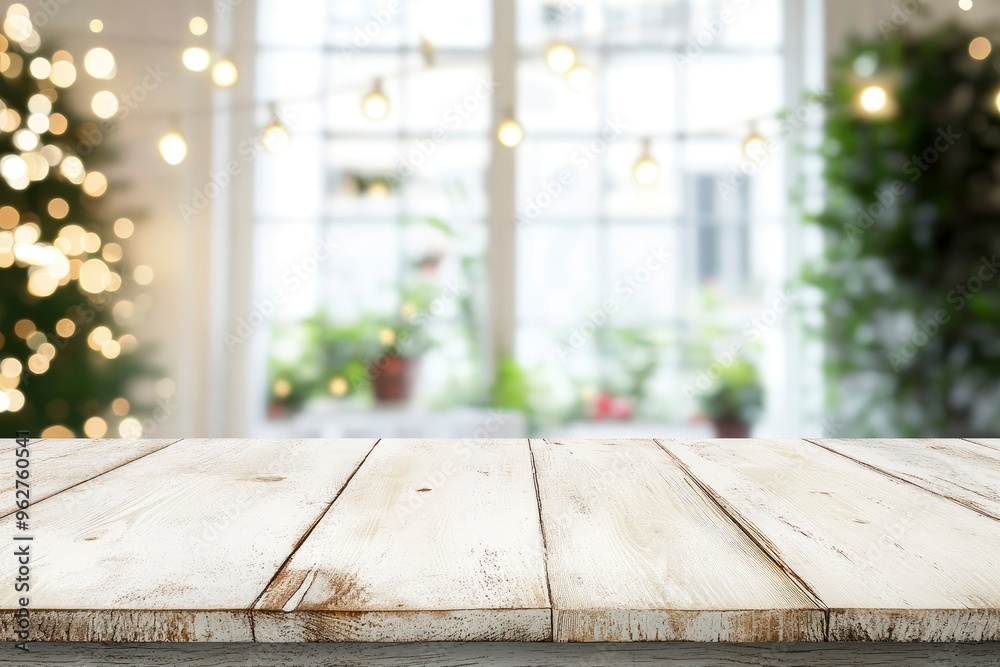 white The empty wooden table top with blur background of Christmas with generative ai white The empty wooden table top with blur background of Christmas with generative ai