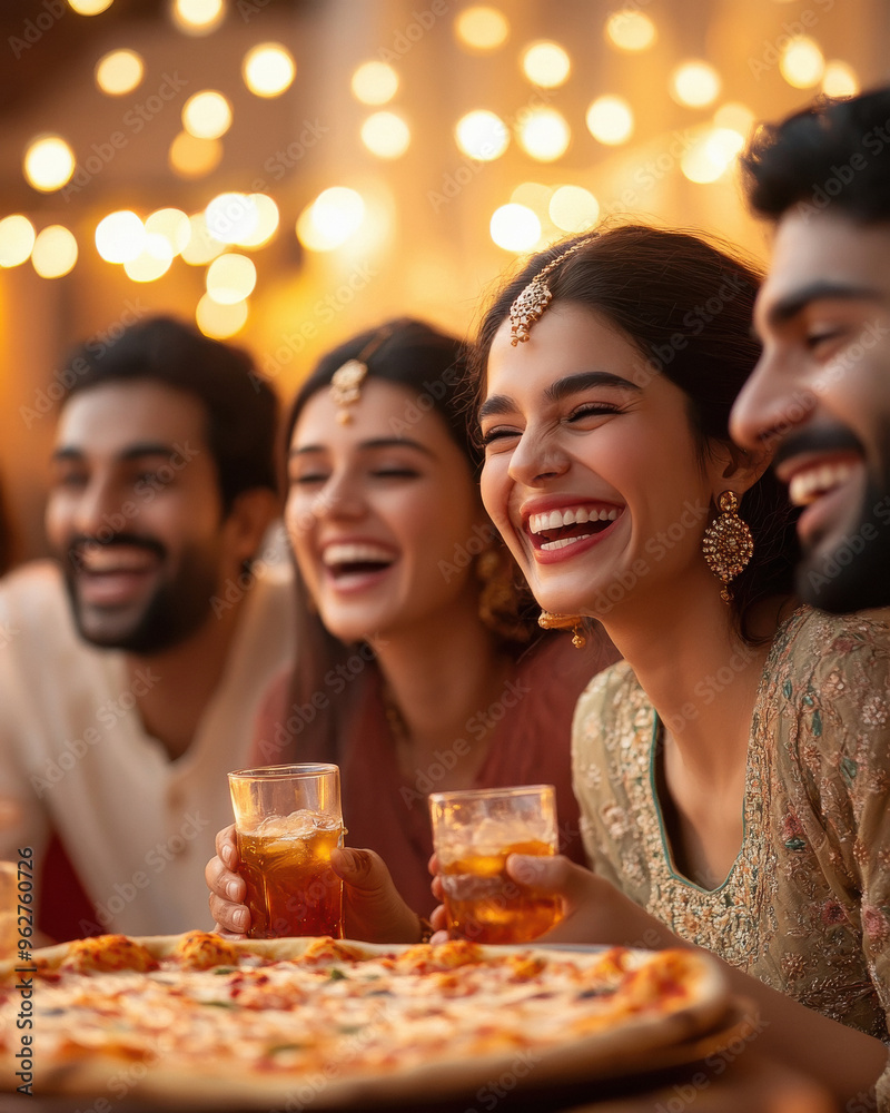 young indian friends group celebrating diwali.