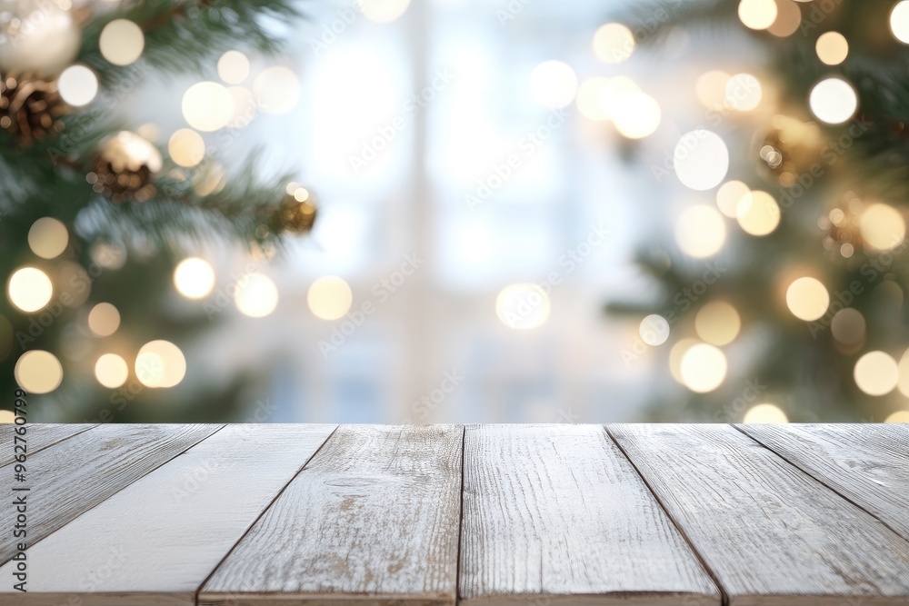 white The empty wooden table top with blur background of Christmas with generative ai white The empty wooden table top with blur background of Christmas with generative ai